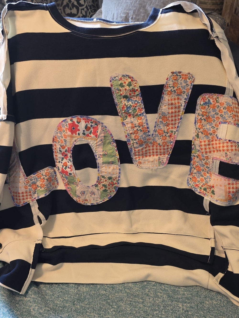 Navy & White Striped 'LOVE' Appliqué Top